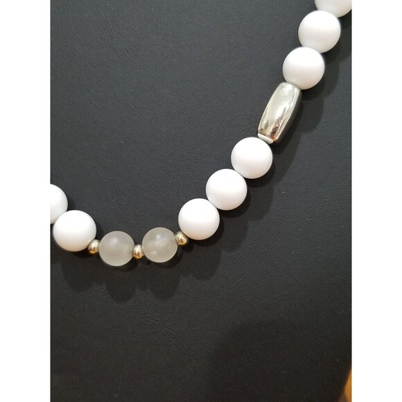 36" Long White and Gray Vintage Necklace strung on Chain - Picture 2 of 10